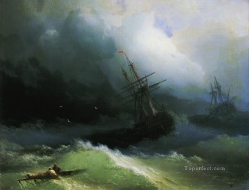 ships in the stormy sea 1866 Romantic Ivan Aivazovsky Russian Oil Paintings